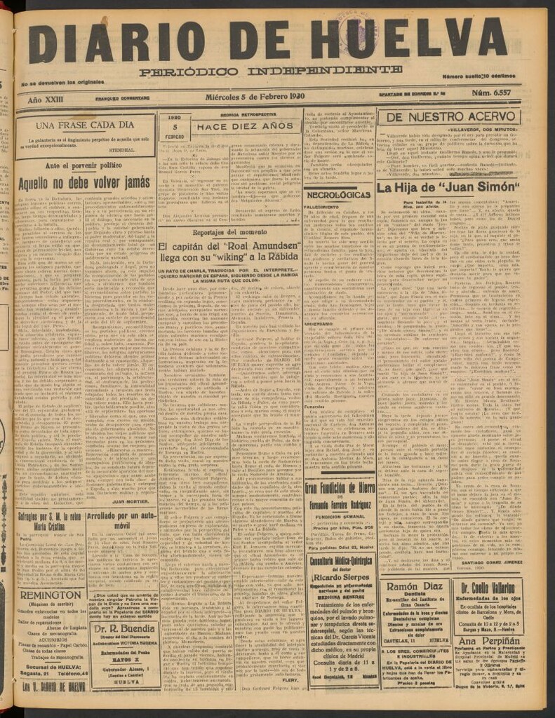 Miniatura de Diario de Huelva : periódico independiente del 5 de febrero de 1930
