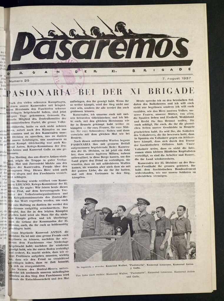 Miniatura de Pasaremos : organ der XI Brigade. 7 august, 1937