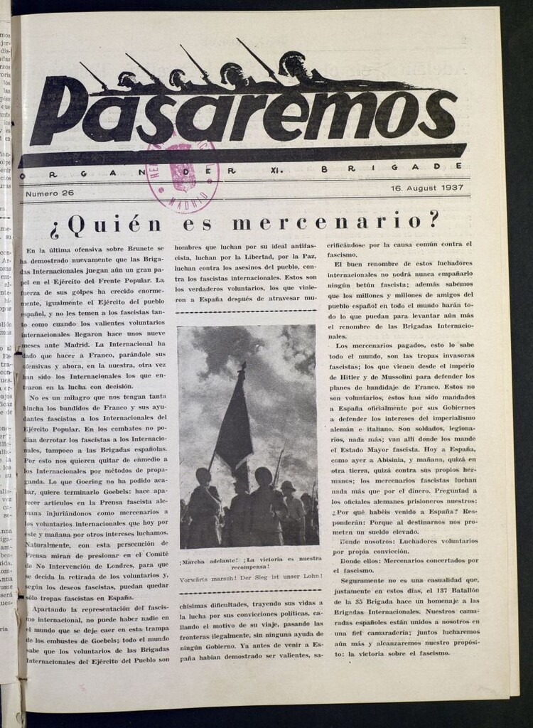 Miniatura de Pasaremos : organ der XI Brigade. 16 august, 1937