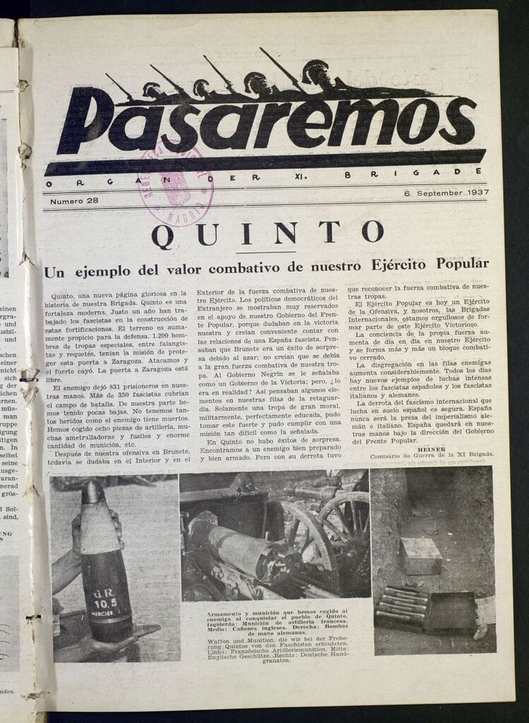 Miniatura de Pasaremos : organ der XI Brigade. 6 september, 1937