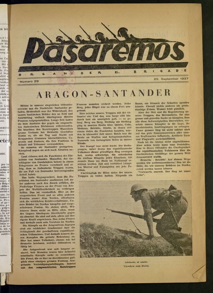 Miniatura de Pasaremos : organ der XI Brigade. 25 september, 1937