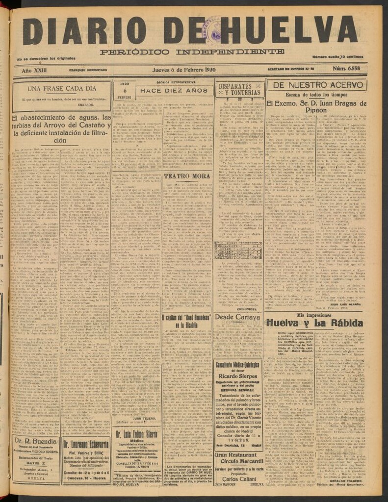 Miniatura de Diario de Huelva : periódico independiente del 6 de febrero de 1930