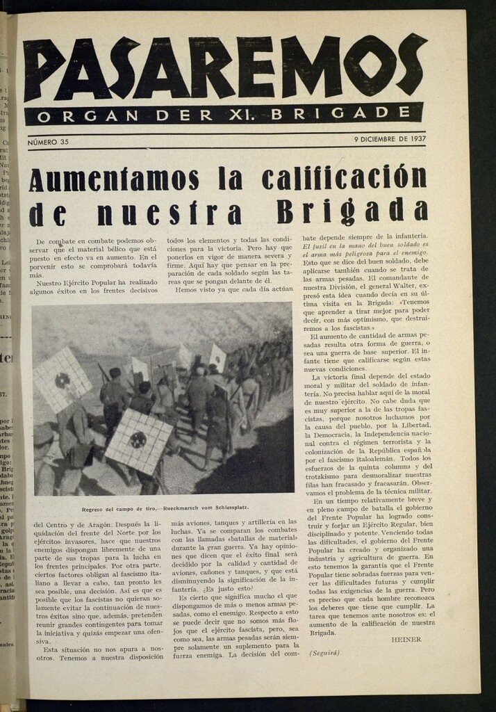 Miniatura de Pasaremos : organ der XI Brigade del 9 de diciembre de 1937