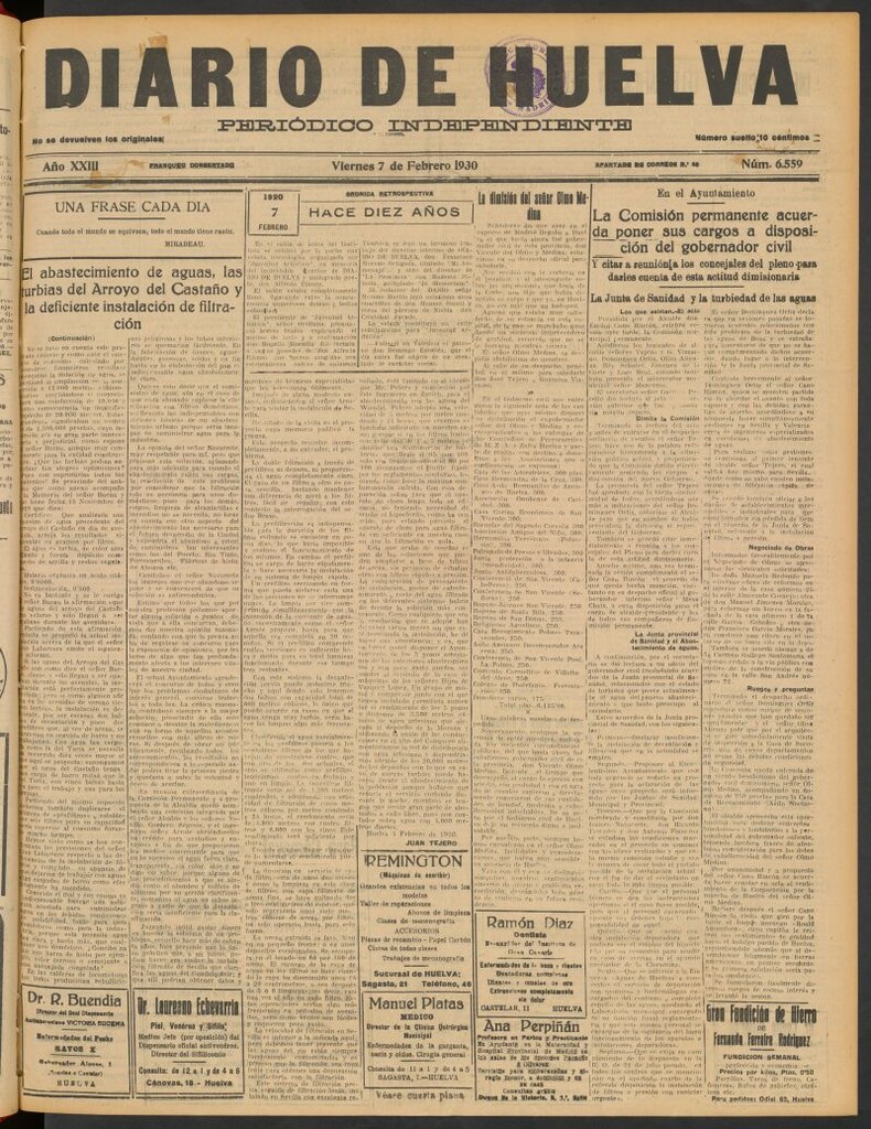 Miniatura de Diario de Huelva : periódico independiente del 7 de febrero de 1930
