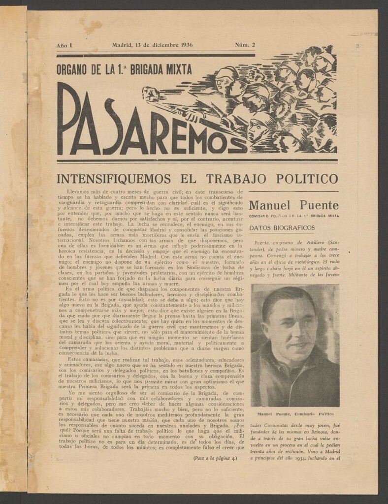 Miniatura de Pasaremos : órgano de la 1ª Brigada Mixta del 13 de diciembre de 1936