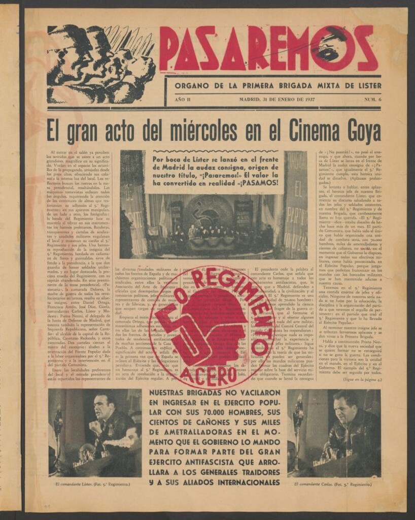 Miniatura de Pasaremos : órgano de la 1ª Brigada Mixta del 31 de enero de 1937