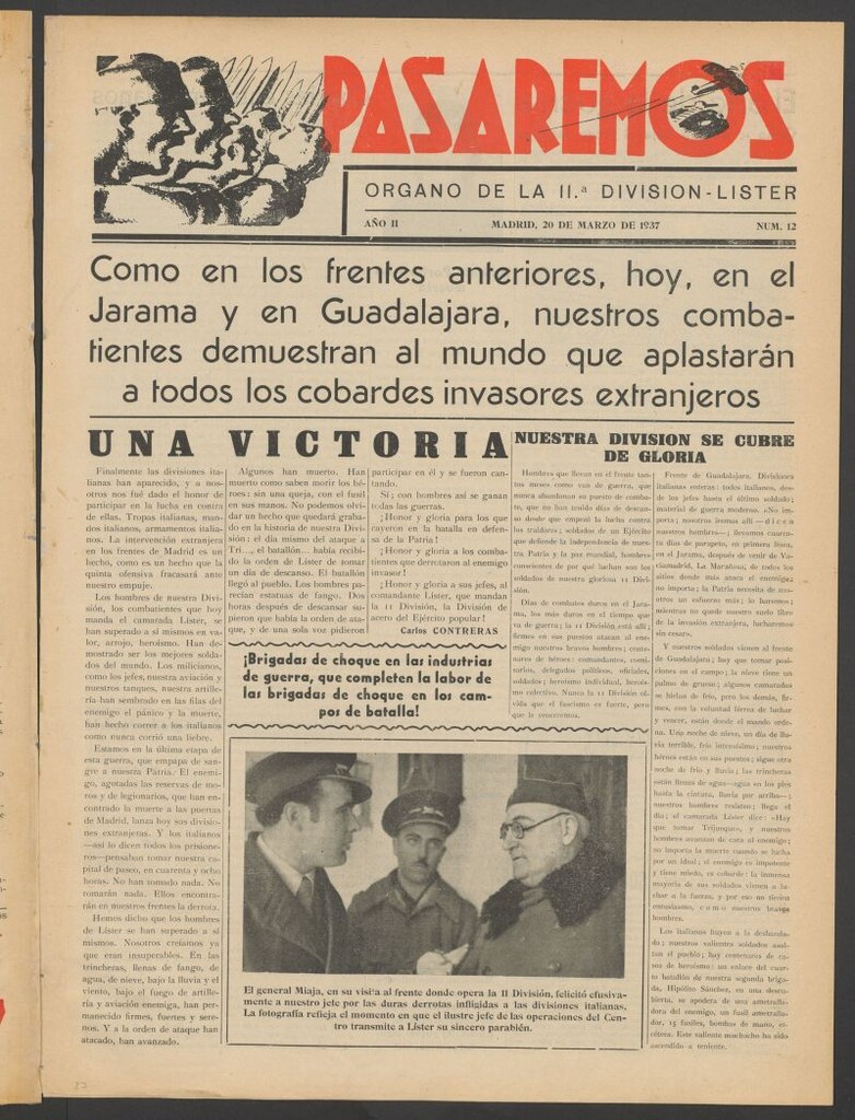 Miniatura de Pasaremos : órgano de la 1ª Brigada Mixta del del 20 de marzo de 1937