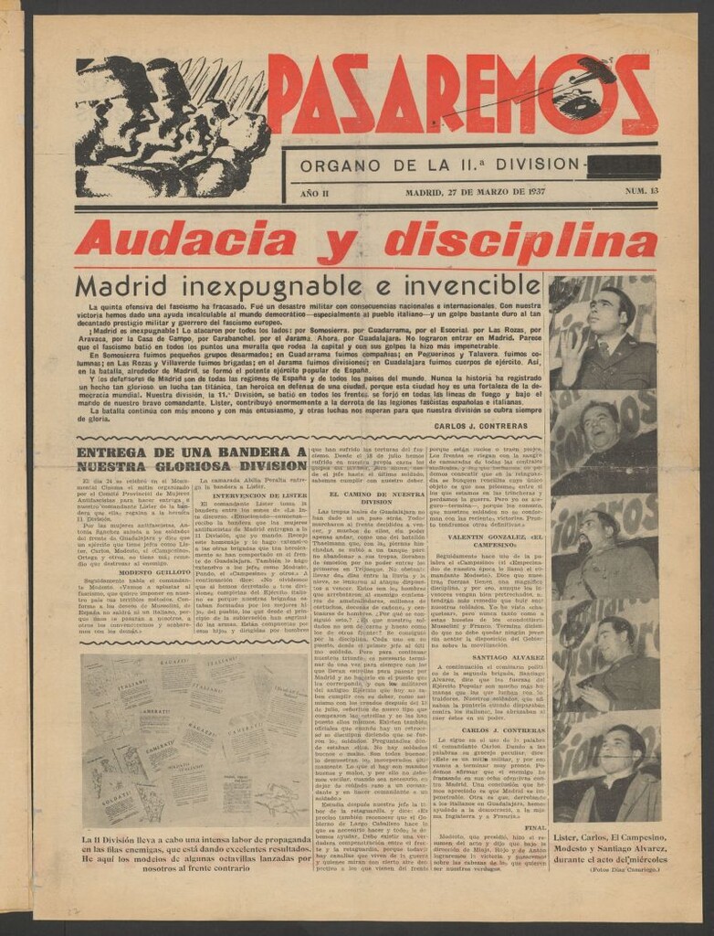 Miniatura de Pasaremos : órgano de la 1ª Brigada Mixta del del 27 de marzo de 1937