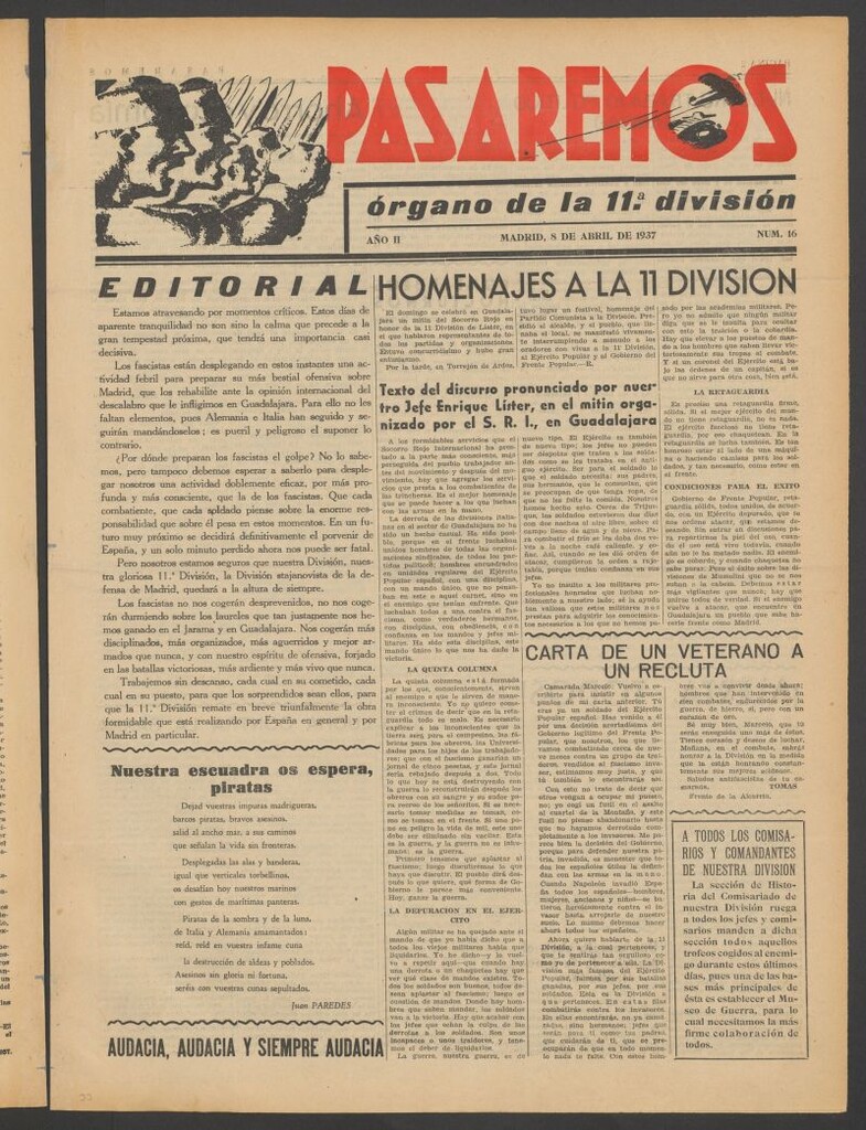 Miniatura de Pasaremos : órgano de la 1ª Brigada Mixta del 8 de abril de 1937
