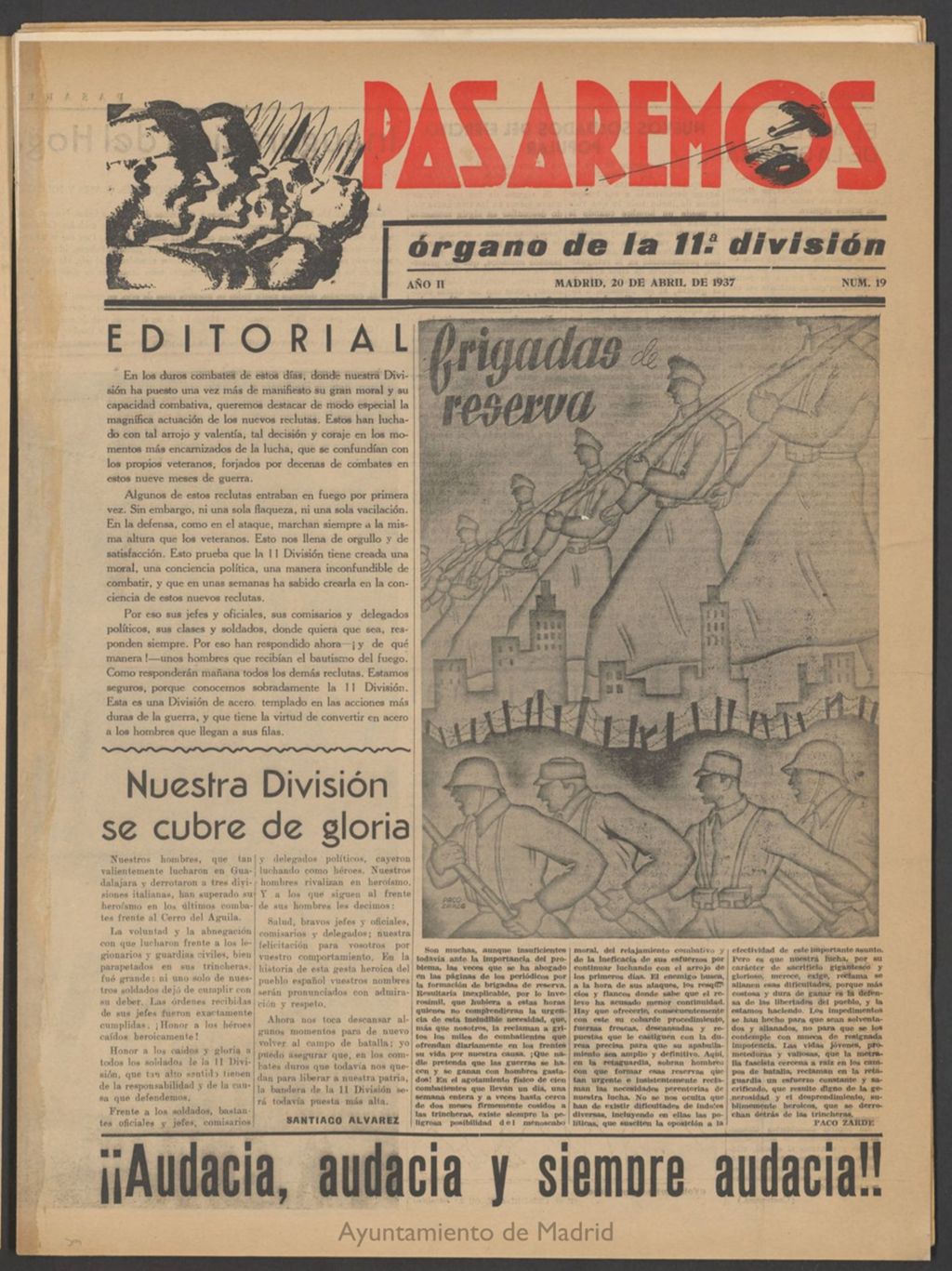 Miniatura de Pasaremos : órgano de la 1ª Brigada Mixta del 20 de abril de 1937