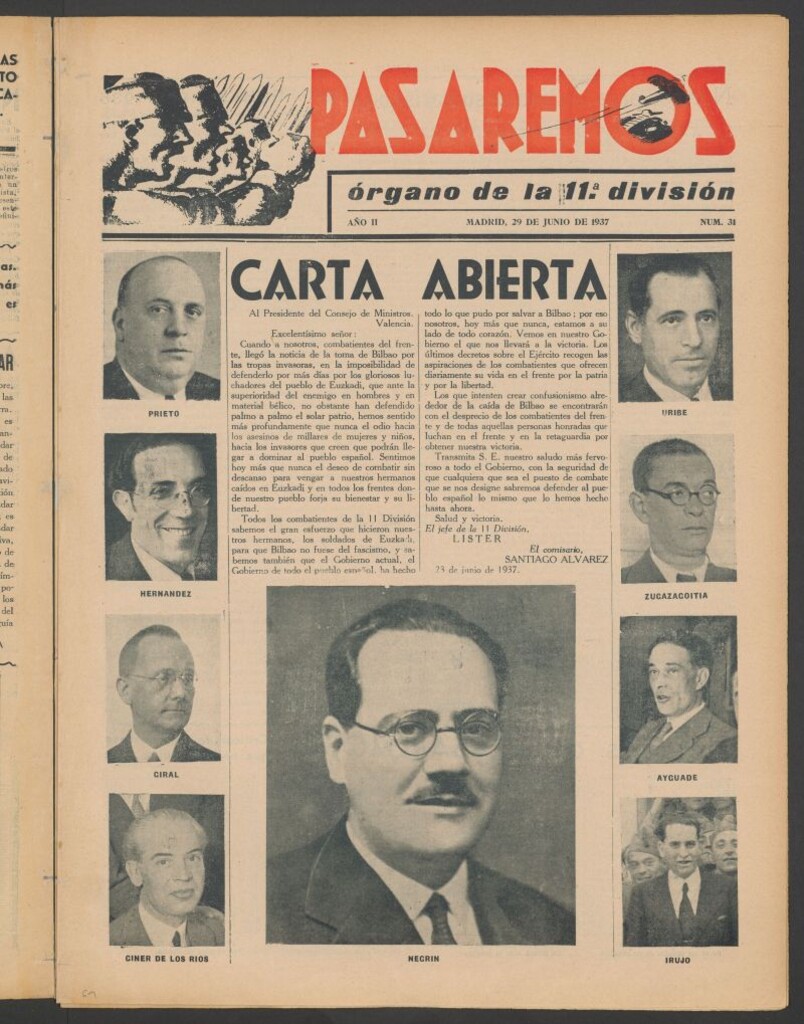 Miniatura de Pasaremos : órgano de la 1ª Brigada Mixta del 29 de junio de 1937