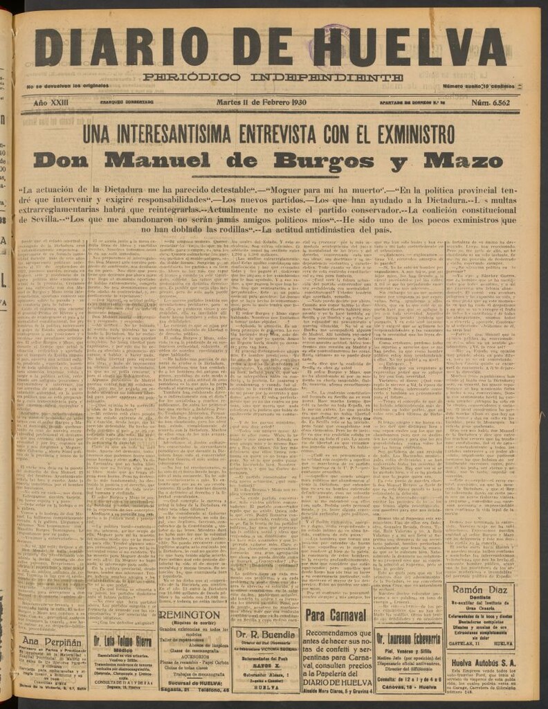Miniatura de Diario de Huelva : periódico independiente del 11 de febrero de 1930