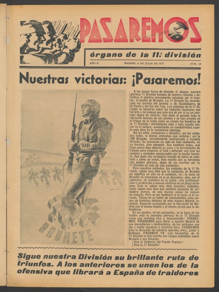 Miniatura de Pasaremos : órgano de la 1ª Brigada Mixta del 11 de julio de 1937