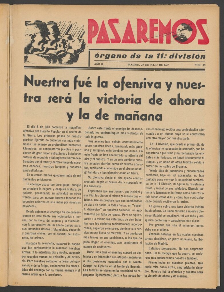Miniatura de Pasaremos : órgano de la 1ª Brigada Mixta del 25 de julio de1937