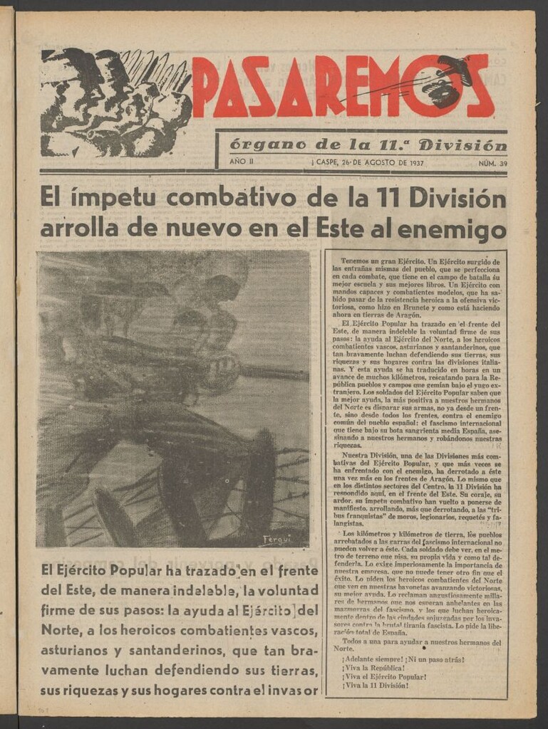 Miniatura de Pasaremos : órgano de la 1ª Brigada Mixta del 26 de agosto de 1937