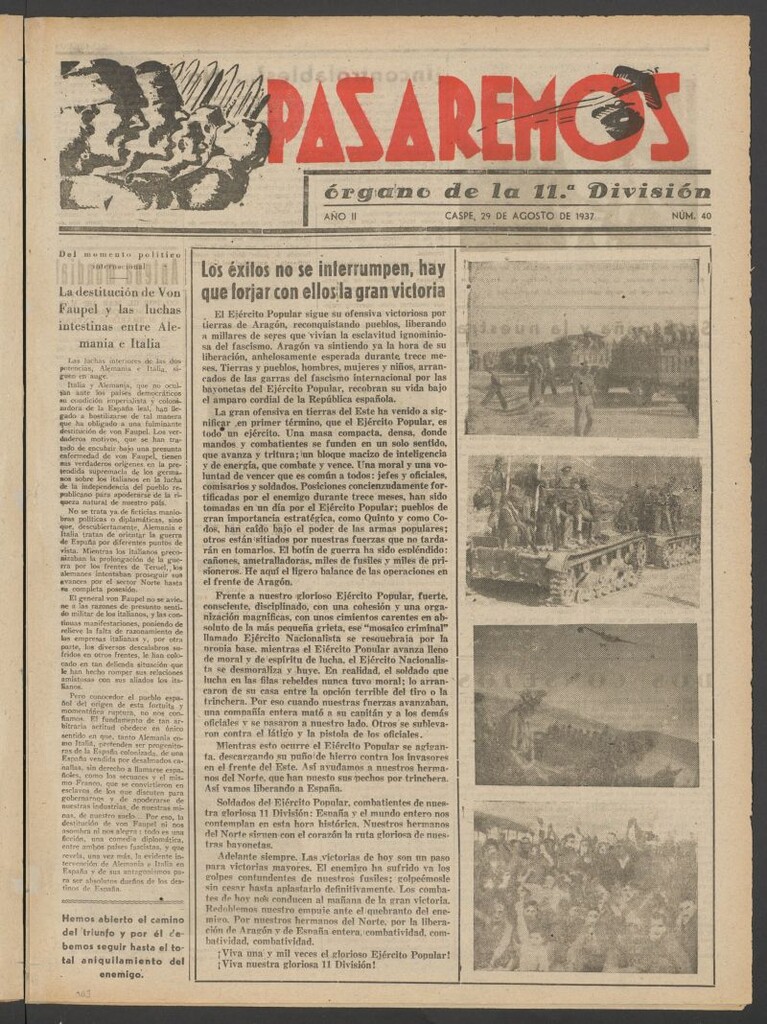 Miniatura de Pasaremos : órgano de la 1ª Brigada Mixta del 29 de agosto de 1937