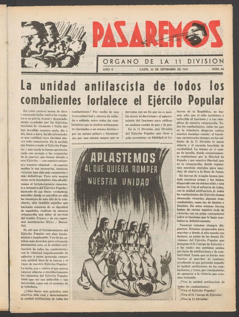 Miniatura de Pasaremos : órgano de la 1ª Brigada Mixta del 30 de septiembre de 1937