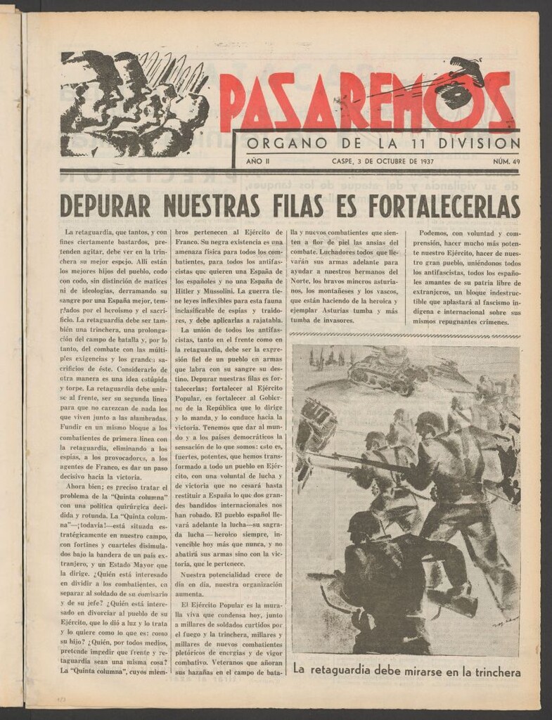 Miniatura de Pasaremos : órgano de la 1ª Brigada Mixta del 3 de octubre de 1937