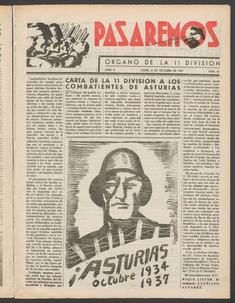 Miniatura de Pasaremos : órgano de la 1ª Brigada Mixta del 8 de octubre de 1937