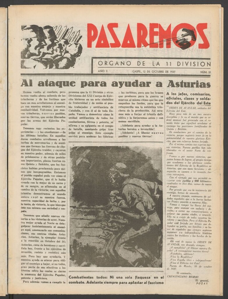Miniatura de Pasaremos : órgano de la 1ª Brigada Mixta del 12 de octubre de 1937