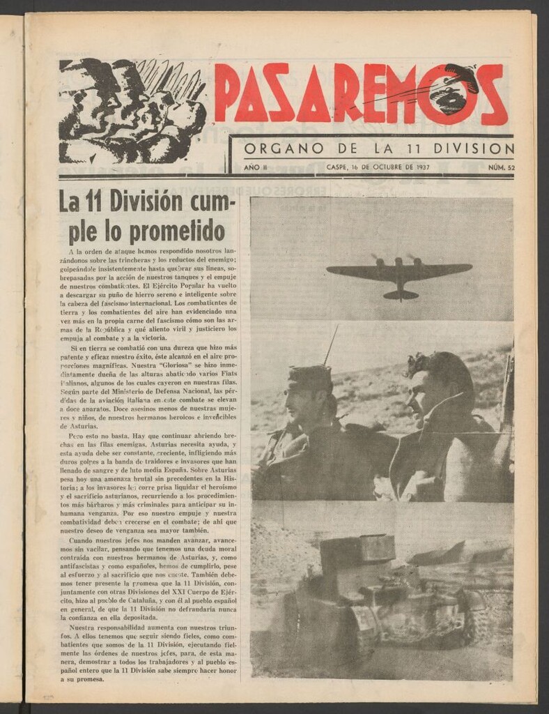 Miniatura de Pasaremos : órgano de la 1ª Brigada Mixta del 16 de octubre de 1937