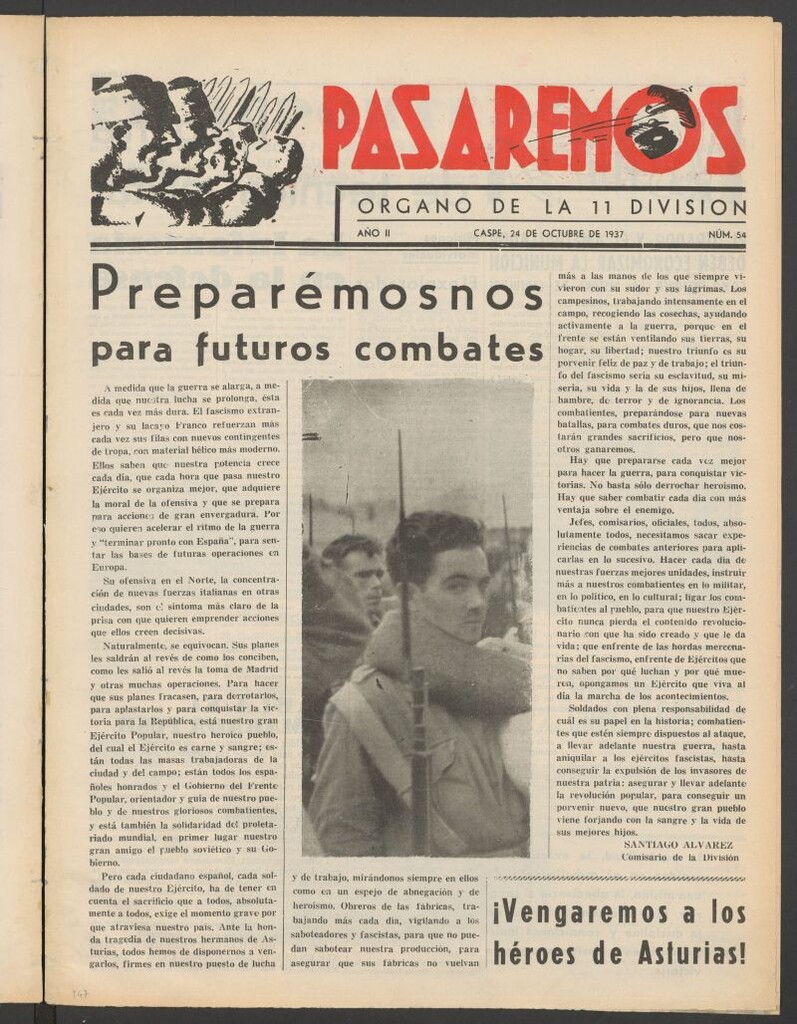 Miniatura de Pasaremos : órgano de la 1ª Brigada Mixta del 24 de octubre de 1937