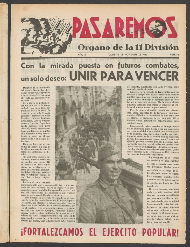 Miniatura de Pasaremos : órgano de la 1ª Brigada Mixta del 15 de noviembre de 1937