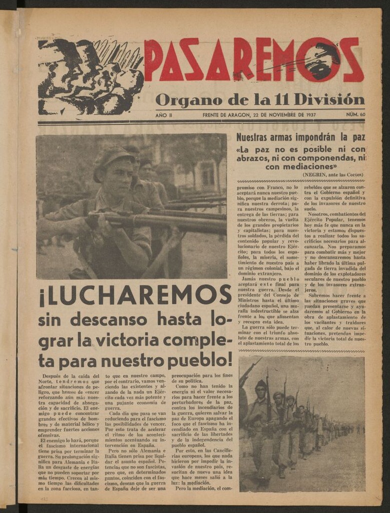 Miniatura de Pasaremos : órgano de la 1ª Brigada Mixta del 22 de noviembre de 1937