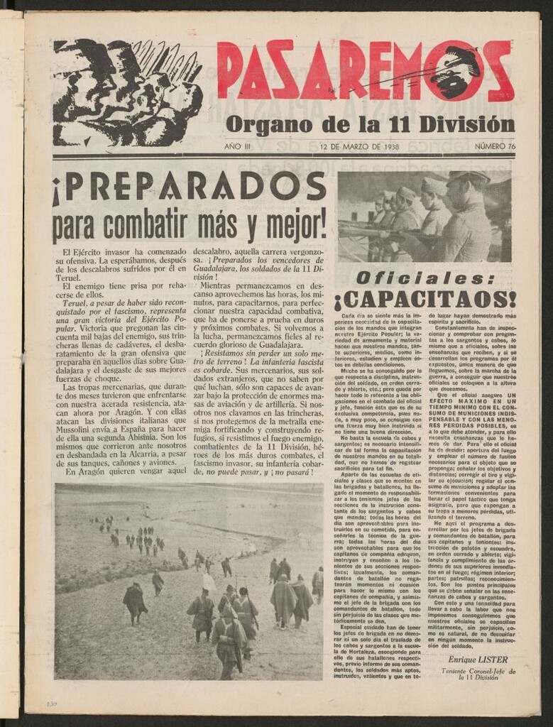 Miniatura de Pasaremos : órgano de la 1ª Brigada Mixta del 12 de marzo de 1938