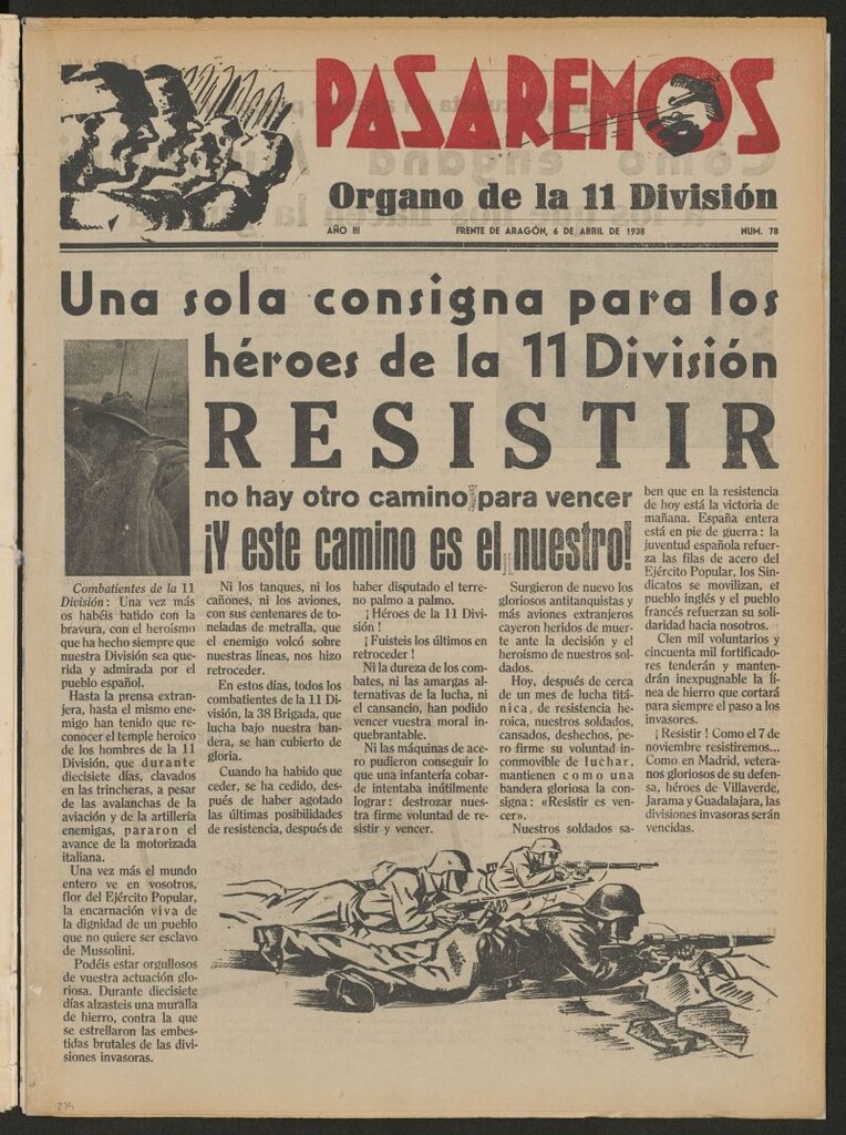 Miniatura de Pasaremos : órgano de la 1ª Brigada Mixta del 6 de abril de1938