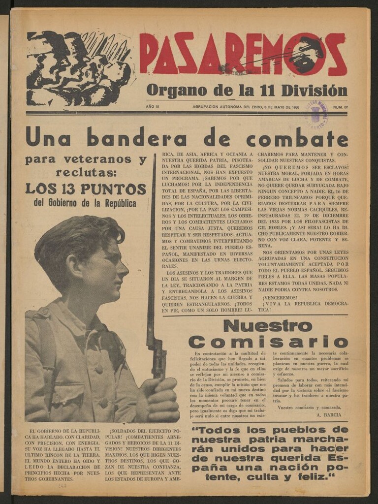 Miniatura de Pasaremos : órgano de la 1ª Brigada Mixta del 8 de mayo de1938