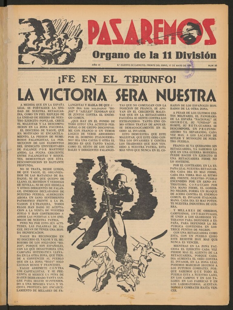 Miniatura de Pasaremos : órgano de la 1ª Brigada Mixta del 17 de mayo de 1938