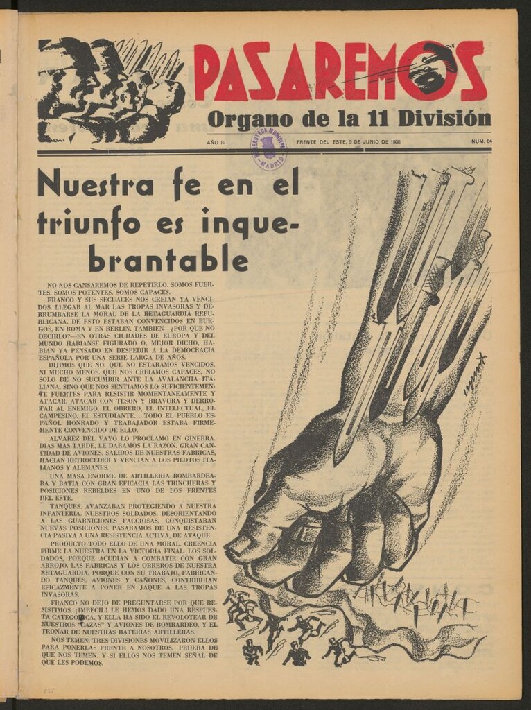 Miniatura de Pasaremos : órgano de la 1ª Brigada Mixta del 5 de junio de 1938