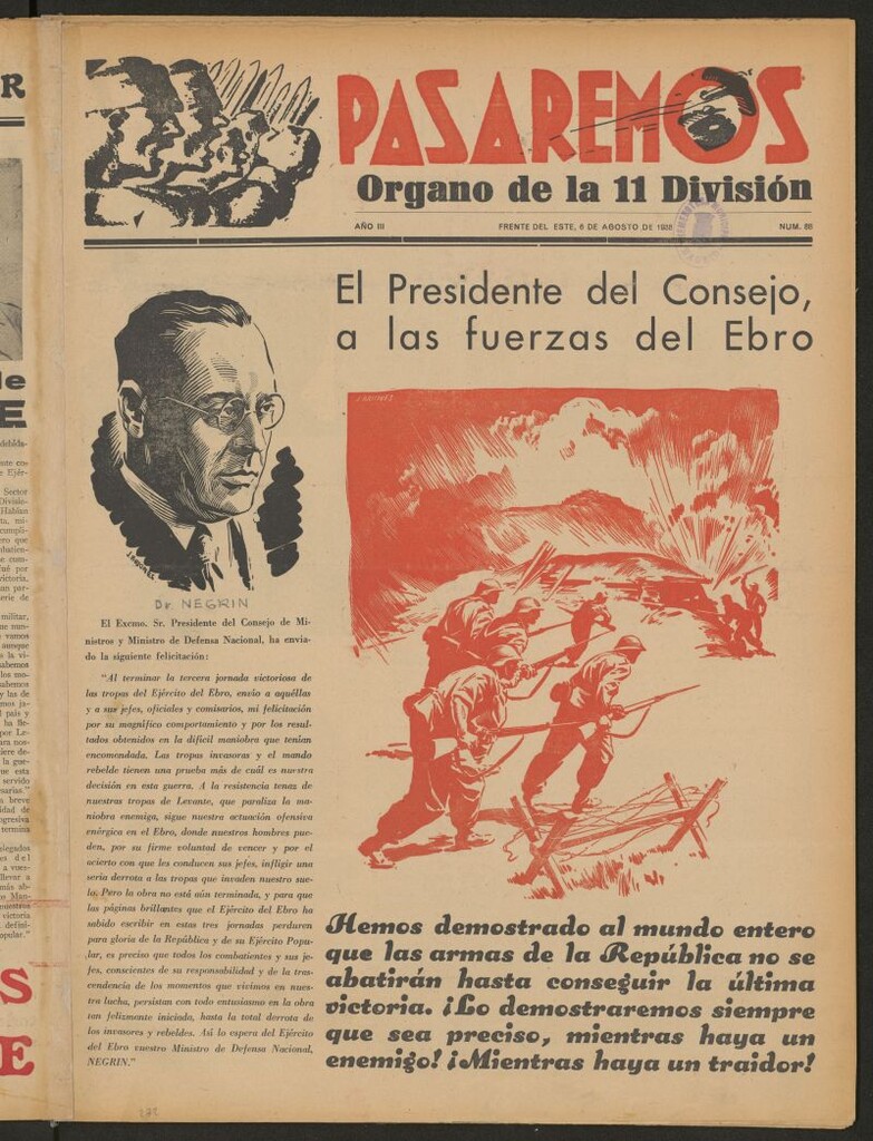 Miniatura de Pasaremos : órgano de la 1ª Brigada Mixta del 6 de agosto de 1938