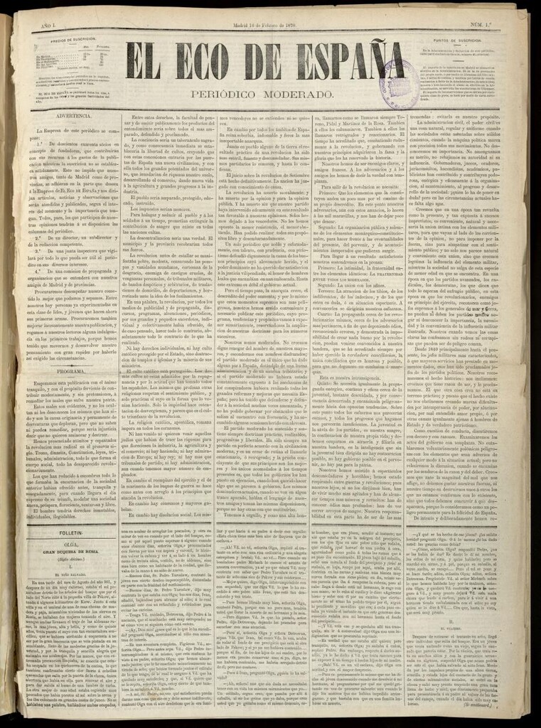 Miniatura de El Eco de España del 10 de febrero de 1870