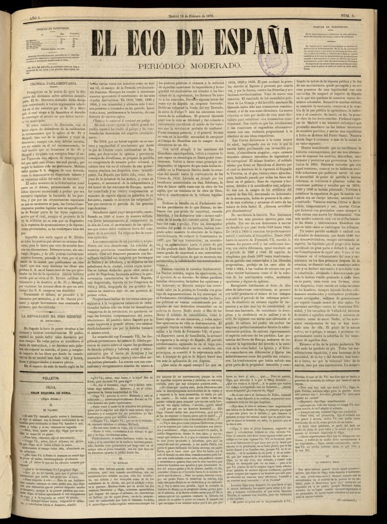 Miniatura de El Eco de España del 12 de febrero de 1870
