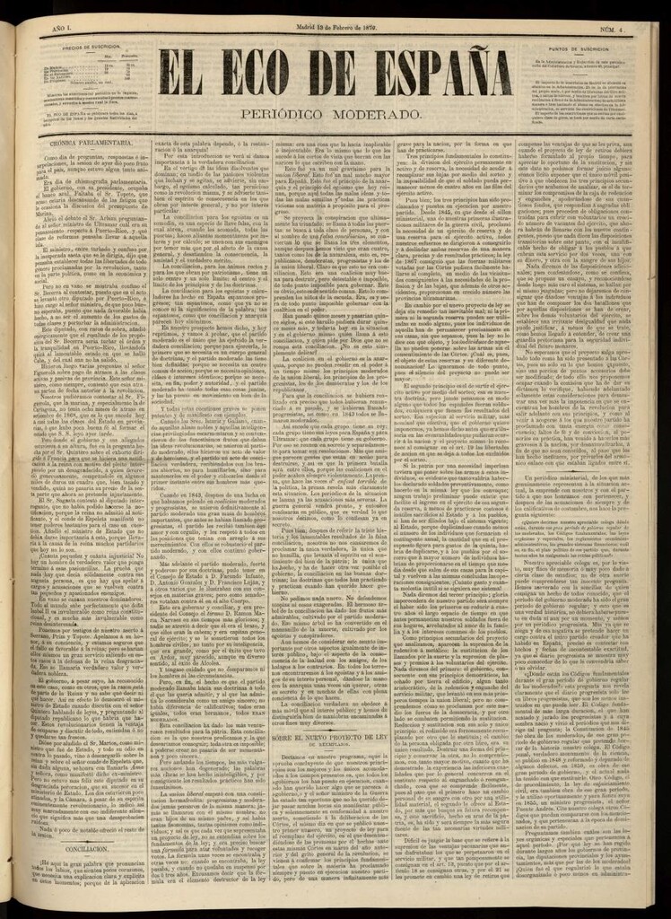 Miniatura de El Eco de España del 13 de febrero de 1870