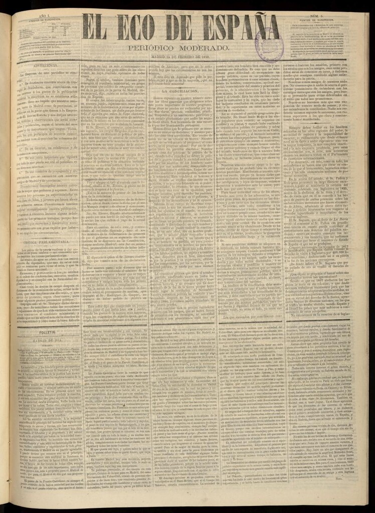 Miniatura de El Eco de España del 15 de febrero de 1870