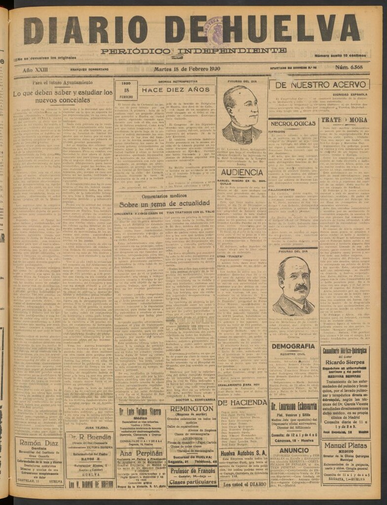 Miniatura de Diario de Huelva : periódico independiente del 18 de febrero de 1930