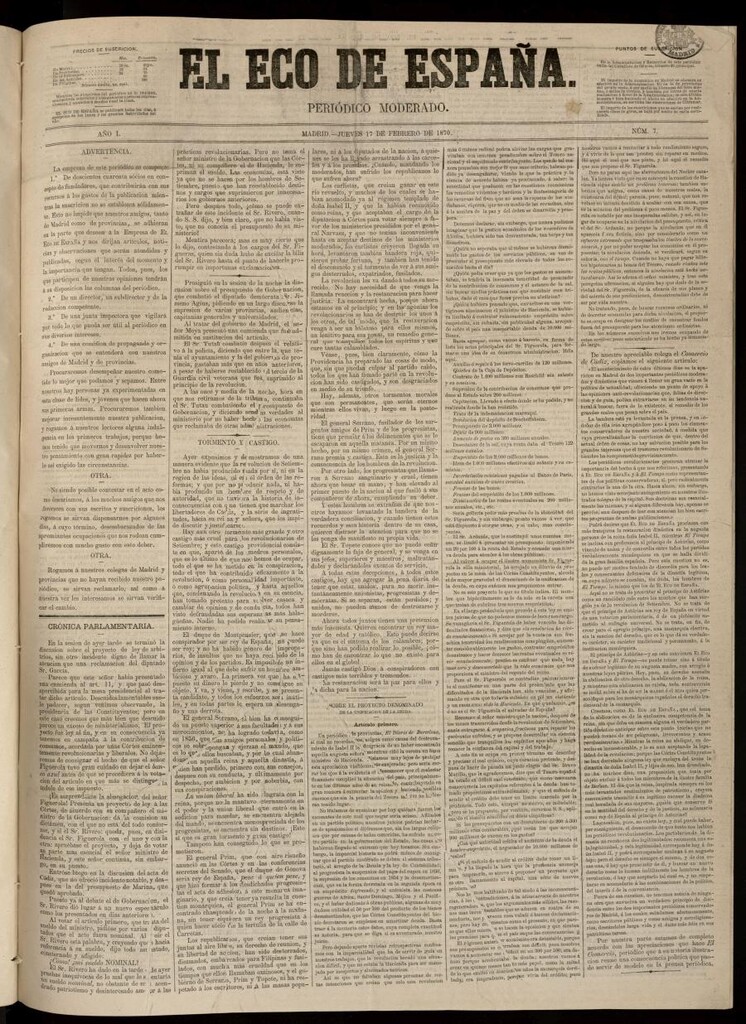 Miniatura de El Eco de España del 17 de febrero de 1870