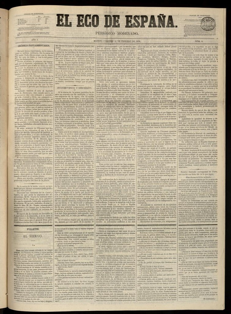 Miniatura de El Eco de España del 18 de febrero de 1870