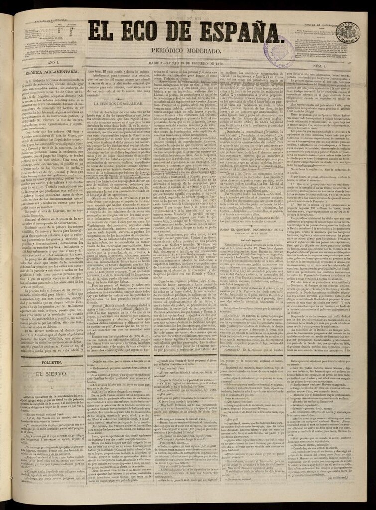 Miniatura de El Eco de España del 19 de febrero de 1870