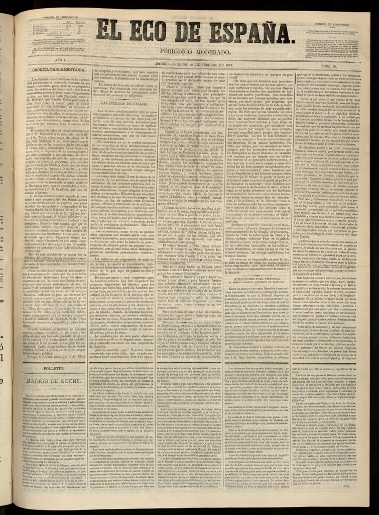 Miniatura de El Eco de España del 20 de febrero de 1870