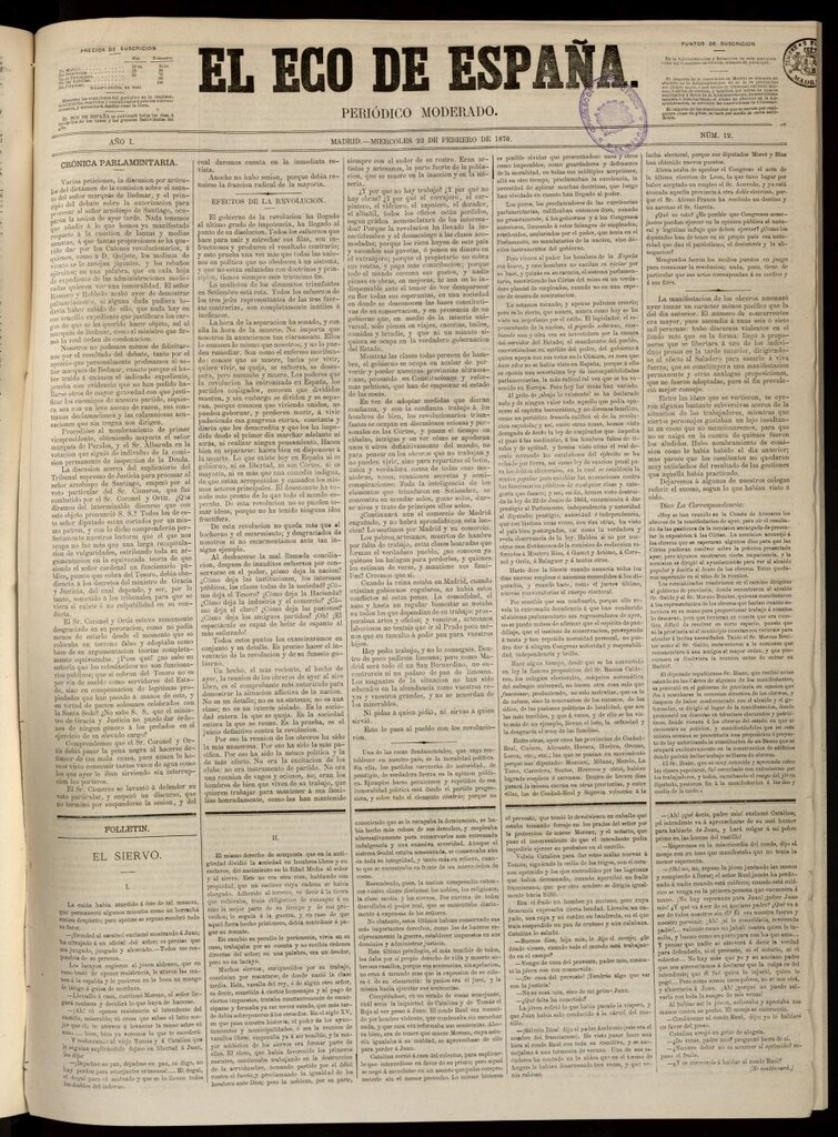 Miniatura de El Eco de España del 23 de febrero de 1870