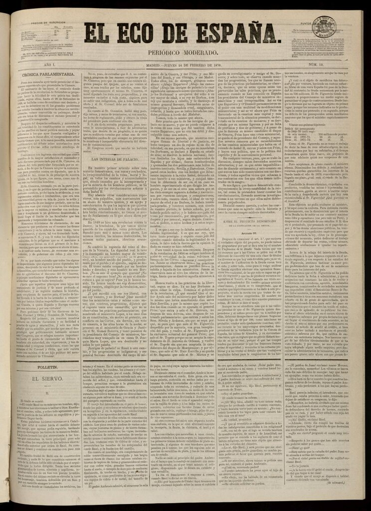 Miniatura de El Eco de España del 24 de febrero de 1870