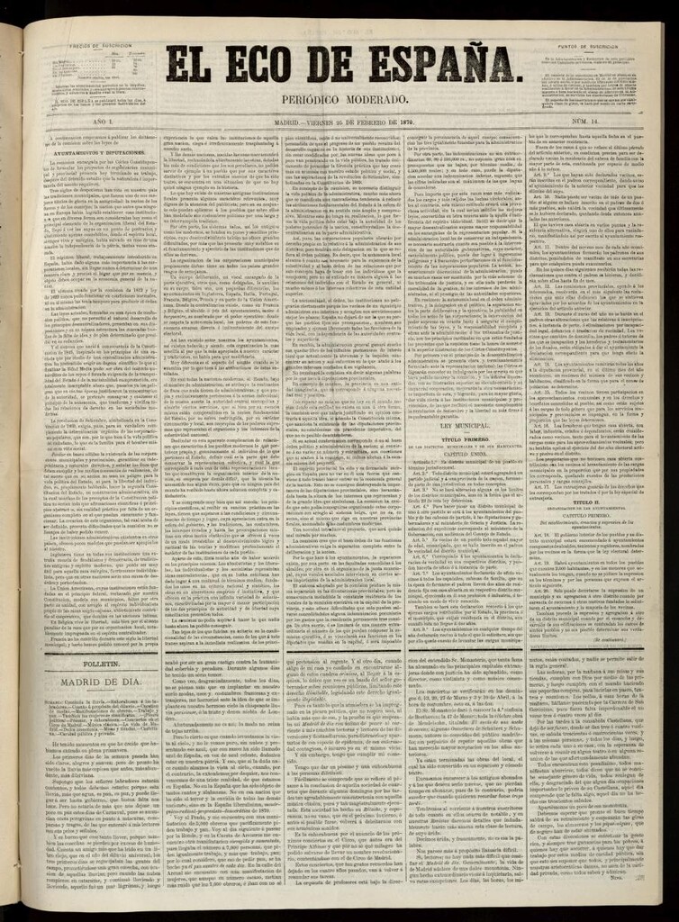 Miniatura de El Eco de España del 25 de febrero de 1870