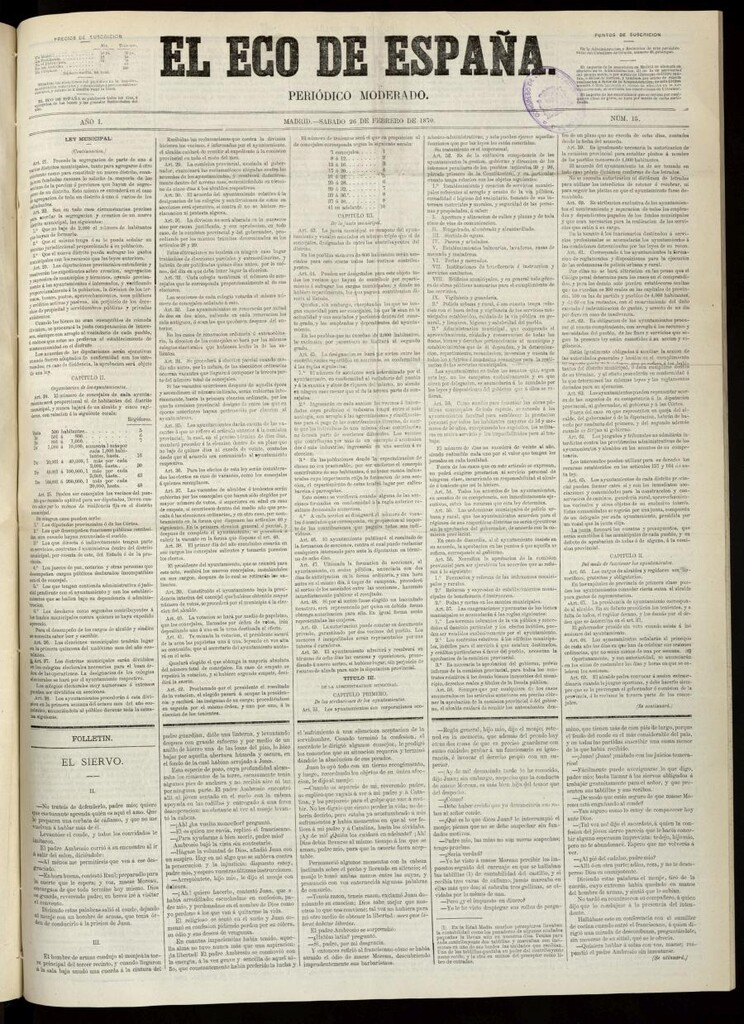 Miniatura de El Eco de España del 26 de febrero de 1870
