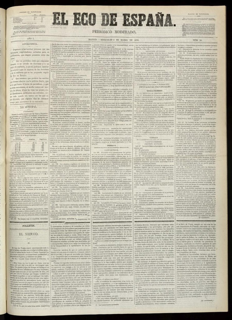 Miniatura de El Eco de España del 2 de marzo de 1870