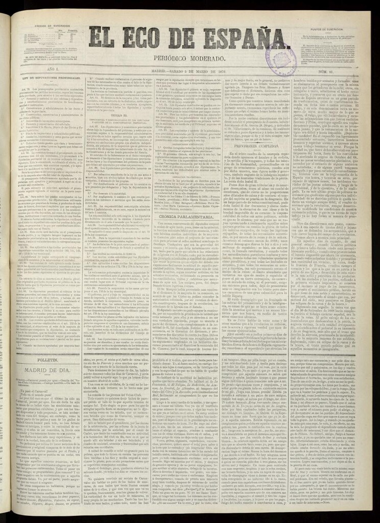 Miniatura de El Eco de España del 5 de marzo de 1870