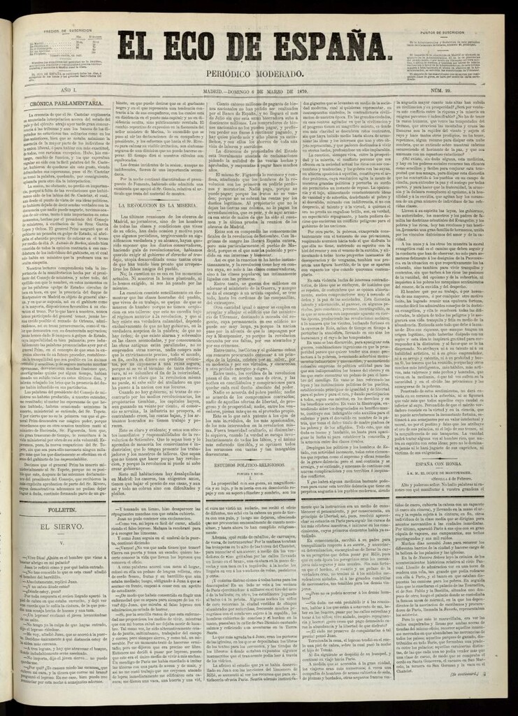 Miniatura de El Eco de España del 6 de marzo de 1870